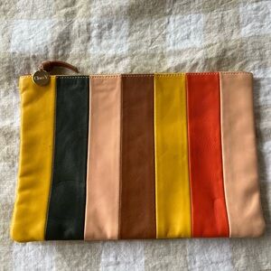 Clare V Flat Clutch Striped Leather